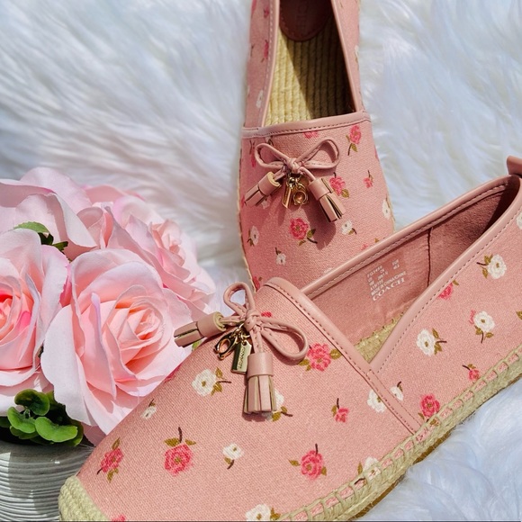 🆕️🌷 COACH ESPADRILLES PINK W FLORAL DESIGN NIB - Picture 7 of 8